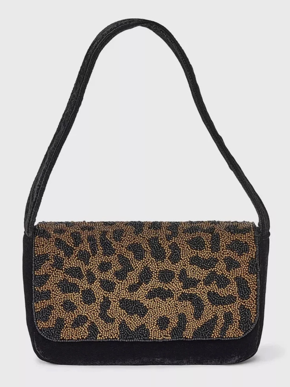 a new day Black and Brown Beaded Leopard Shoulder Bag